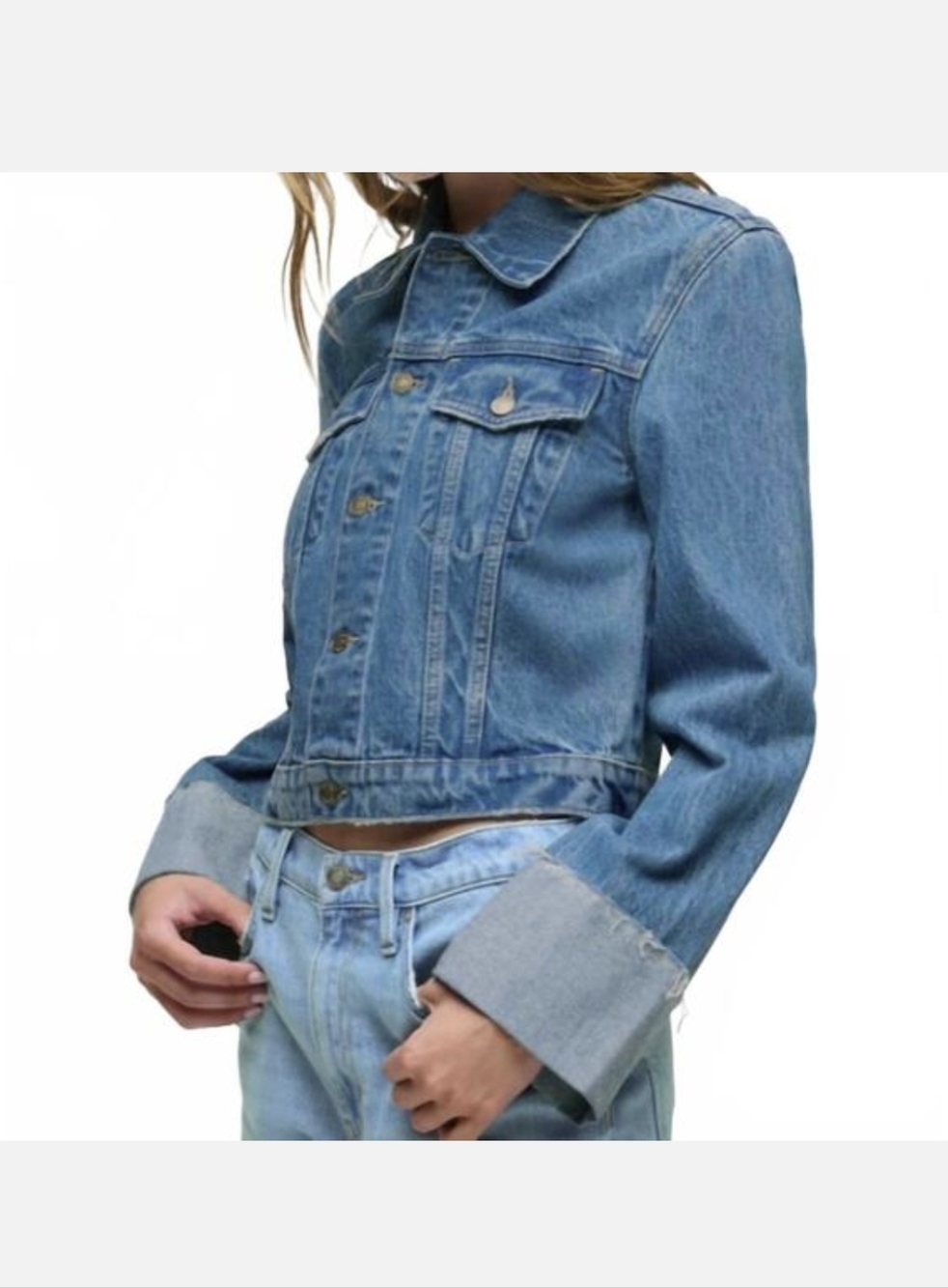 Hudson Cuffed Cropped Medium Blue Classic Denim Jacket Universal Size Large NWT